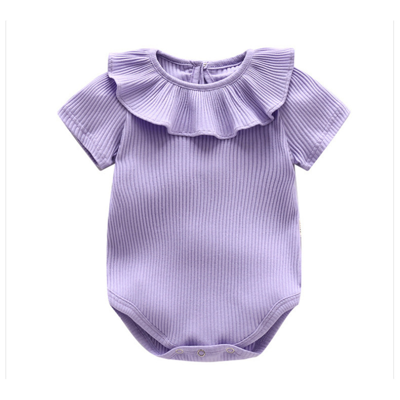 Conyson Factory Supply Square Collar solid color toddler Baby Girls' Ruffle Rompers short sleeve clothing Baby Clothes Newborn