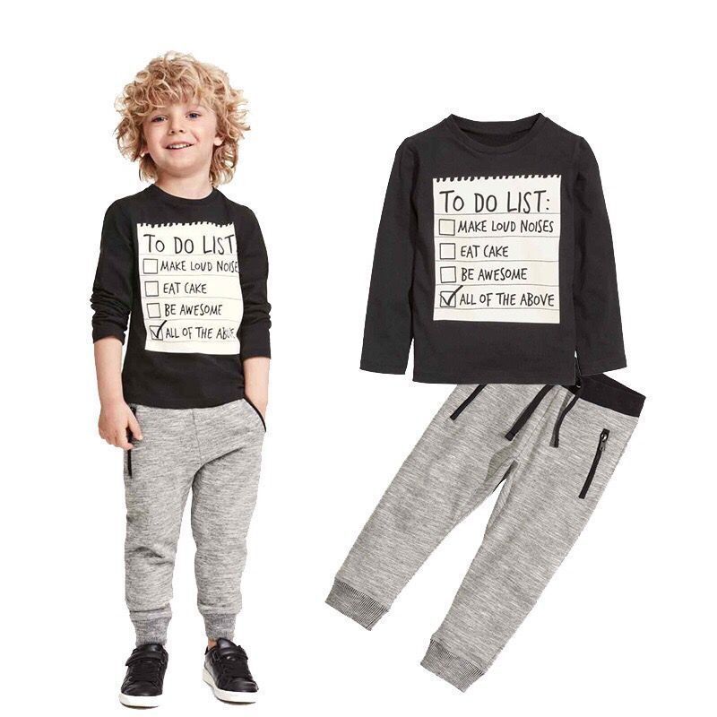 New Fashion Sports Letters Children's Boys Casual Suits Kids Two Piece Set With Long Sleeves