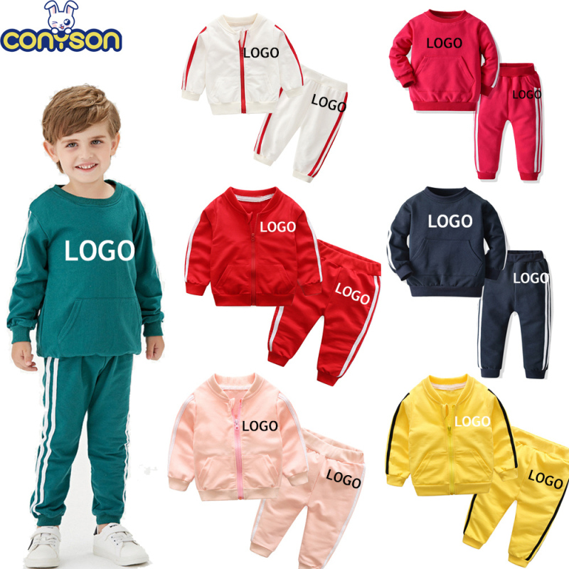 Conyson Custom Baby Clothing Sets Unisex Boy Girls Clothes 2Pcs Outfits Fleece Hooded Tops Pants Kids Tracksuit Sports Clothes