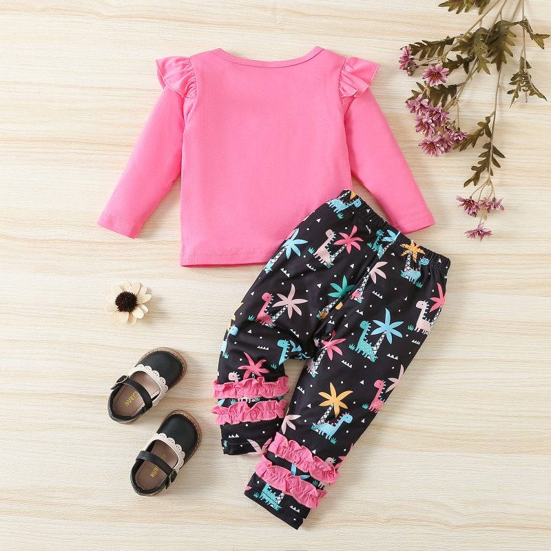 Conyson wholesale popular autumn leisure O-Neck long Sleeve Girls print cartoon Baby kids Clothing Cotton Kids clothes Sets