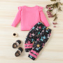 Conyson wholesale popular autumn leisure O-Neck long Sleeve Girls print cartoon Baby kids Clothing Cotton Kids clothes Sets