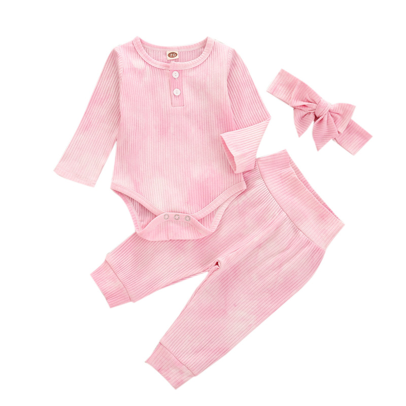 2021 New Winter three-piece tie-dyed Newborn Baby Girl Clothes  Romper Jumpsuit +headband