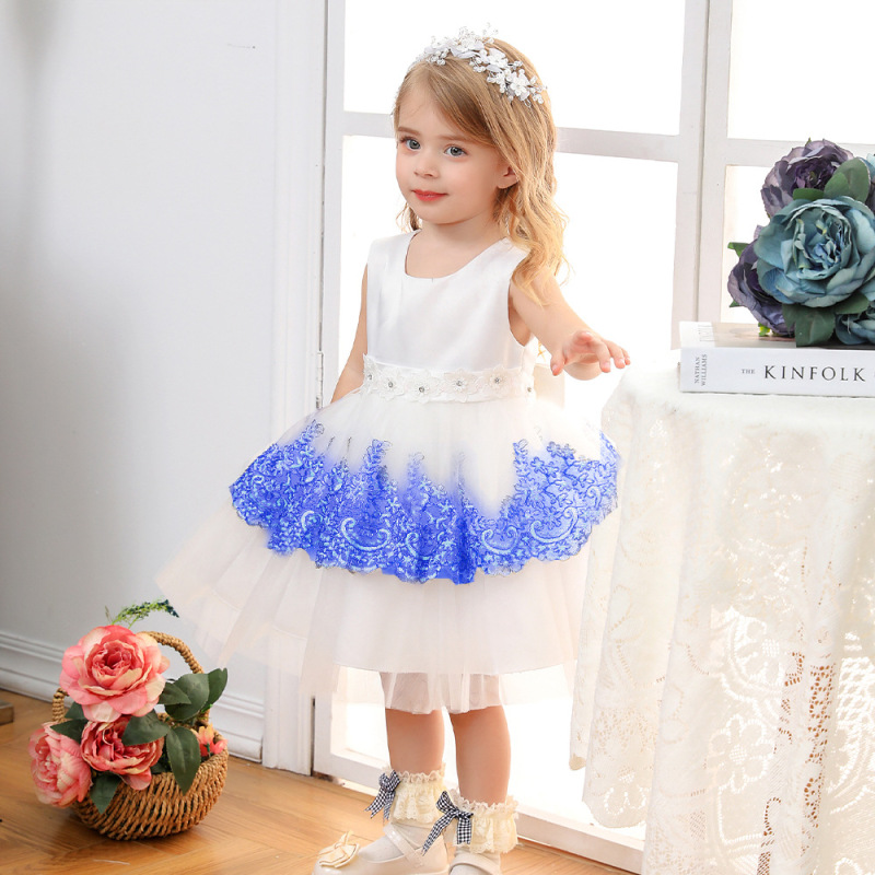 Conyson Wholesale Mesh Embroidery Children Girls Formal Evening Dress Ball Gown Kid Girls Princess Party Fancy Dresses