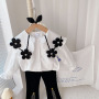 Conyson Wholesale High quality Kids Boutique Clothes Girls Flowers White Blouse+Flared Pants with a Slit Baby Girl Clothing Set