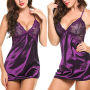 Backless Lingerie Women'S Lace Satin Sleepwear Sexy Nightdress Silk Pajamas Women