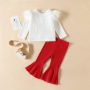 Conyson Boutique 1-5Y Greate Design Girls clothing Sets 2023 New Flocky top-Flared pants two-piece girls' autumn Girls suits