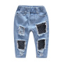 Conyson Wholesale Low Price Fashion Ripped Summer Boutique Little Girl 1-5 Years Cute Print Short Top+Jeans Girls Matching Set