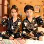 Quick Dry Breathable Printed Custom Silk Long Sleeve Kids Summer Boys Girls Spring Silk Pajamas Satin Sleepwear Set