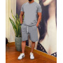 Wholesale plus size men's Custom logo made sport Clothes suits summer solid fashion two piece clothing cotton t-shirt short Sets