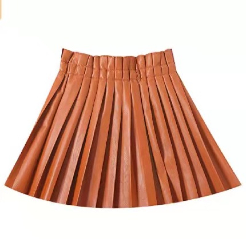Conyson New design Summer Baby Girls Pu Leather Solid Pleated Skirt Elastic Waist Short Skirts pleated skirt