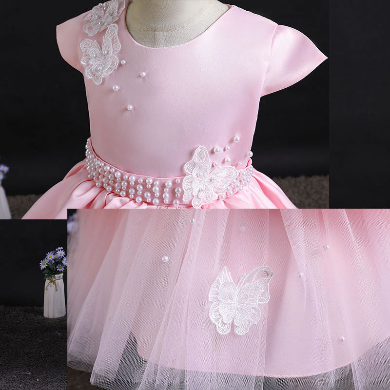 Conyson Infant Baptism 1st Birthday Party Wedding With Headband 2 Piece Tutu Pearls 3D Butterfly Layers Baby Girl Princess Dress