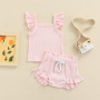 Conyson Hot Newborn Infant Baby Girl Two-Piece Solid Outfits, Solid Color Flying Sleeve Romper + Elastic Drawstring Short Pants