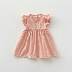 Conyson Wholesale 2023 Embroidery Summer Ruffle Flower Casual 2-8 Years Fairy Flying Sleeve Formal Wedding Kids Princess Dress