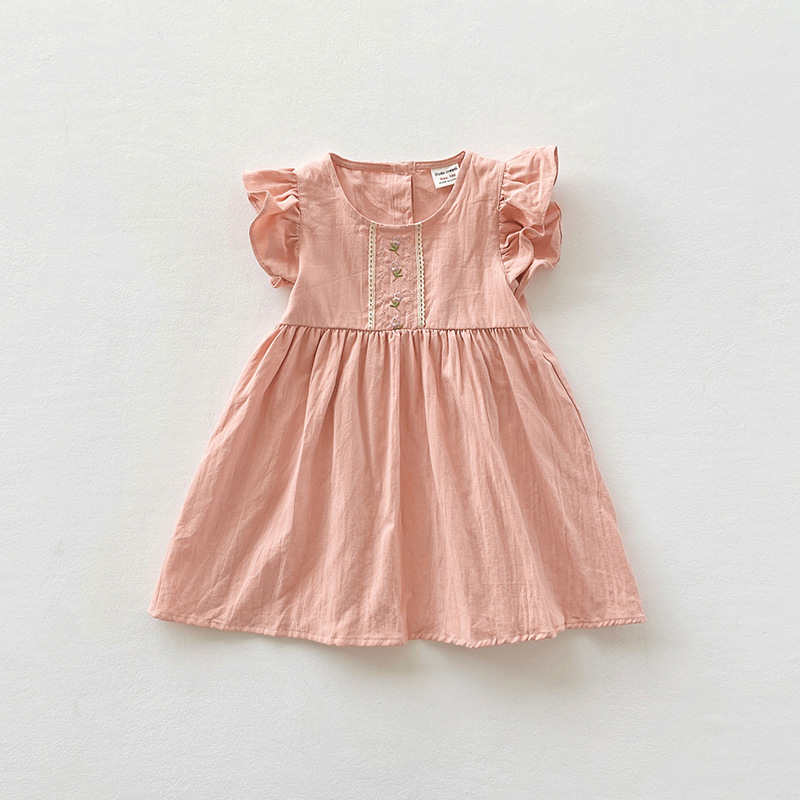 Conyson Wholesale 2023 Embroidery Summer Ruffle Flower Casual 2-8 Years Fairy Flying Sleeve Formal Wedding Kids Princess Dress