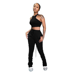 Wholesale Customize Tracksuit New Design Jogger Summer Plus Size Fitness Halter Top Sleeveless Sexy Two Pcs seamless Women Set