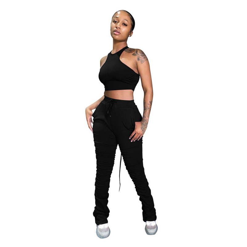 Wholesale Customize Tracksuit New Design Jogger Summer Plus Size Fitness Halter Top Sleeveless Sexy Two Pcs seamless Women Set