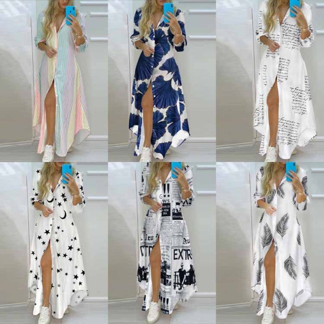 hot sale fashion summer designer Boho style Floral Print outdoors ladies long Sleeve One Piece Dress Women Elegant Casual Dress