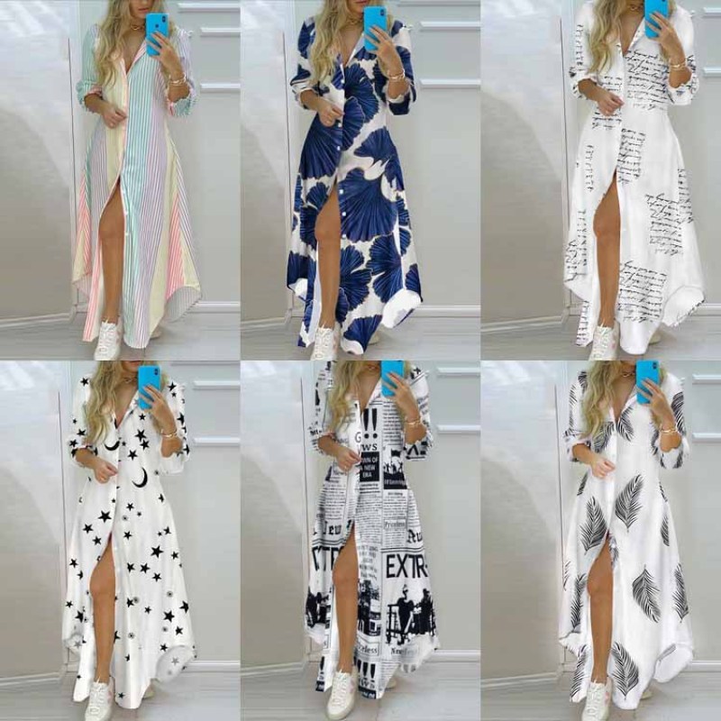 hot sale fashion summer designer Boho style Floral Print outdoors ladies long Sleeve One Piece Dress Women Elegant Casual Dress