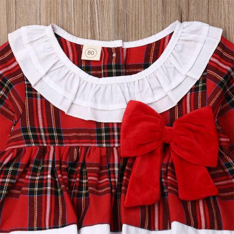 Conyson Hot Sale Newborn Baby Girl Clothes Plaid Bowknot Romper Little Girls Jumpsuit Overall Outfits Christmas dress