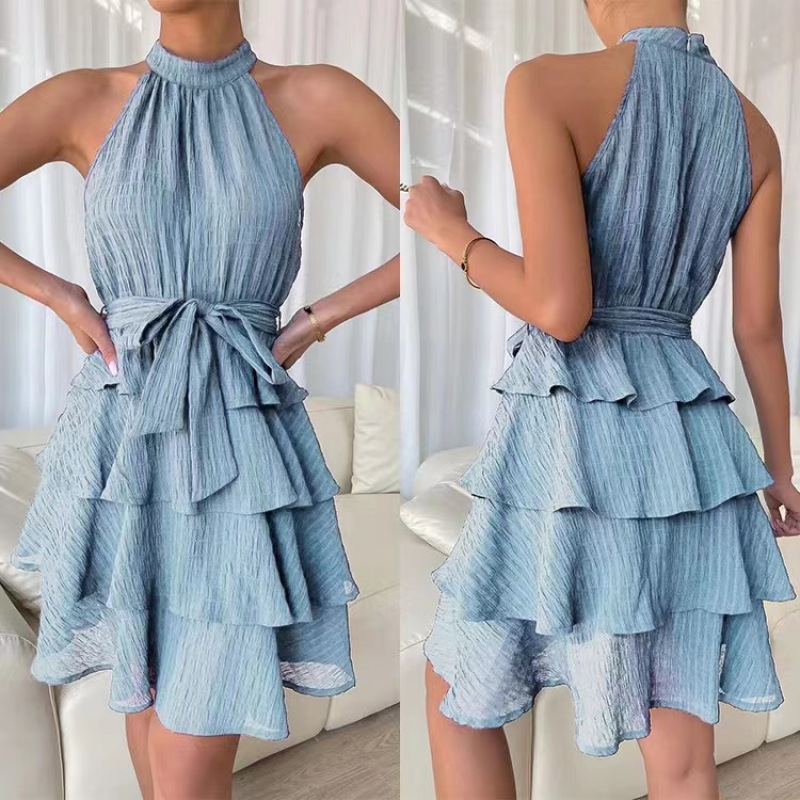 Conyson New Style Spring Summer Sleeveless Plain Splicing Ruffles Edge Lady Elegant Wedding Ball Gown Sexy Dresses Women