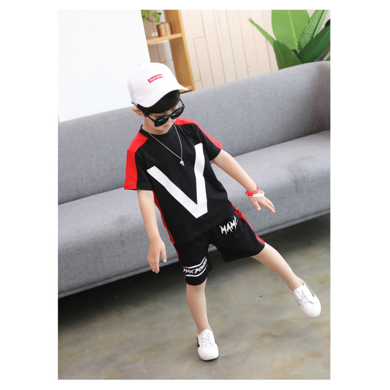 Summer Boy Sets New 2021 Sports Neck Suit Children's Clothing High Quality Clothing Summer Boy Shorts Cotton Short-sleeved Suit