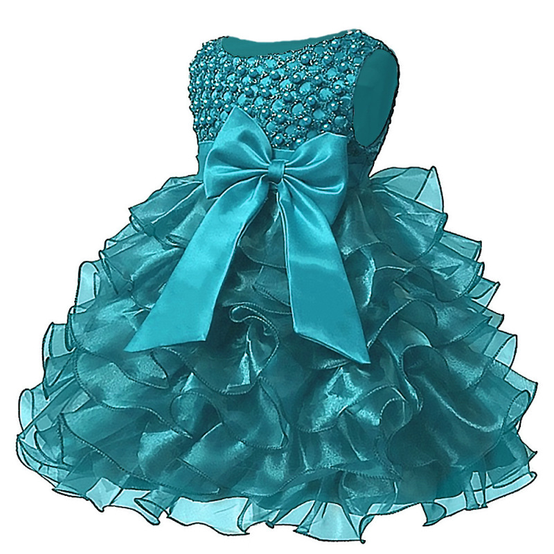 Birthday Party Red Layered With High Quality Hot Sale Princess Party Dress Lace Bow Flower Performance Girls Puffy Dresses