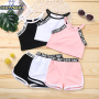 Conyson Wholesale Girl Clothes Set Summer outfit Letter Sleeveless Tank Top Shorts Outfits Fashion New Kids Girl Tracksuit Set