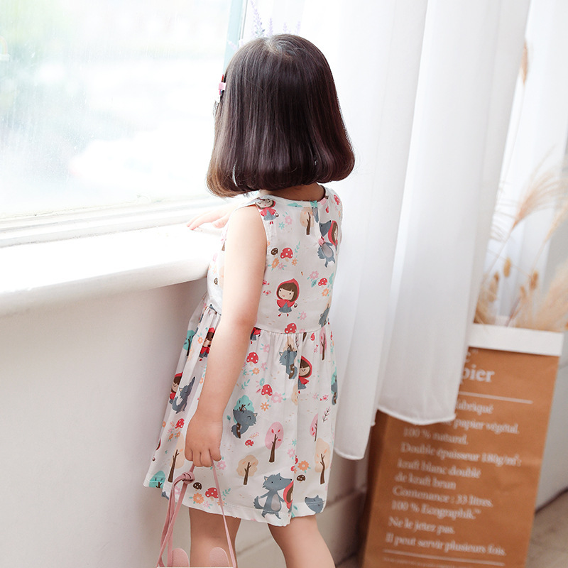 Wholesale Cartoon Sleeveless Kids Clothing Summer Cotton Baby Girl Dresses Summer Girls Dresses Boutique