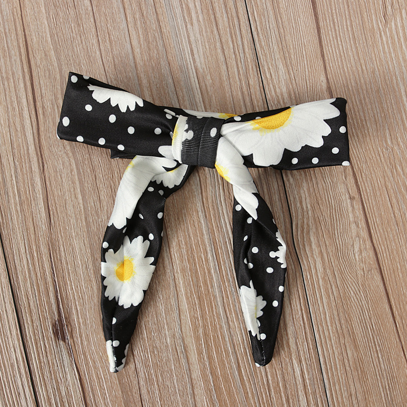 Casual Girl Baby Clothing Sleeveless Patchwork T Shirt Daisy Printed Tassel Shorts Headwear Three Piece Outfits Kids Clothes