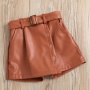 Conyson Winter Hot Sale Children Clothes Knit Long Sleeve Button Sweater Leather Shorts Two Piece Elegant Girls Outfits