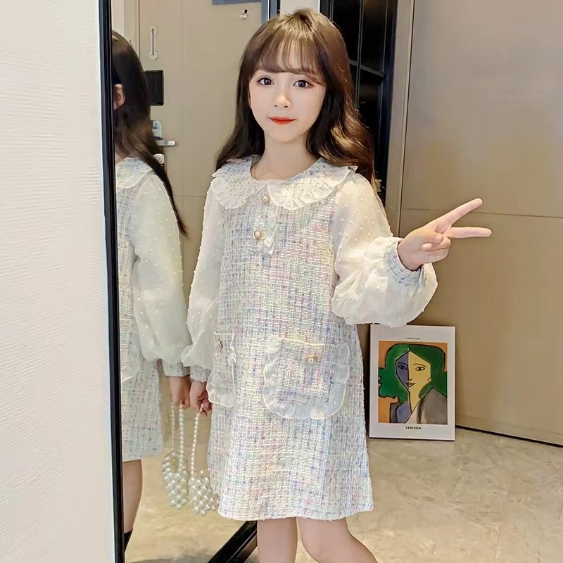 Conyson RTS Hot Sale Spring Autumn 3-9 Year Baby Girls Casual Style Cotton Knitted Doll Collar Fancy Baby Girl One Piece Dress