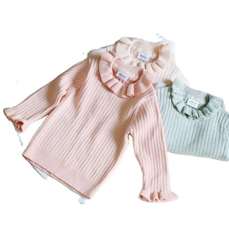 Cotton Winter Keep Warm Kids Clothes Girls Stylish Plain Baby Knitted Pullover Kids Girls Sweater Bottoming Shirt