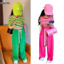 Conyson Summer Western Style Striped Short Sleeve Pink 5-10 Years Anti-mosquito Girls 2 Piece Short Set For Kids Clothing Set