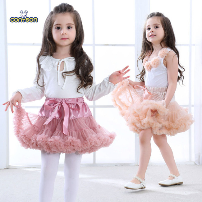 Conyson Wholesale Patchwork Girl Dress Dance Mini Ruffles Birthday Princess Kids Solid Skirts Ball Gown litter Girls Tutu Skirt