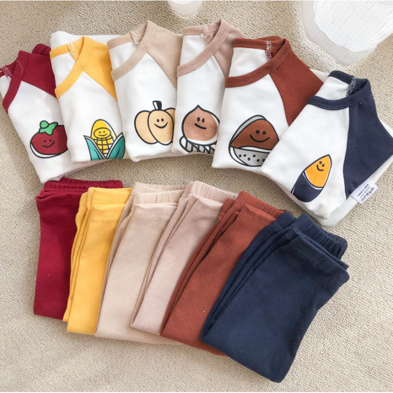 Conyson Latest Design Non-hooded Leisure Long Sleeve Cute Cartoon print patchwork color baby autumn cotton Kids Clothing Sets