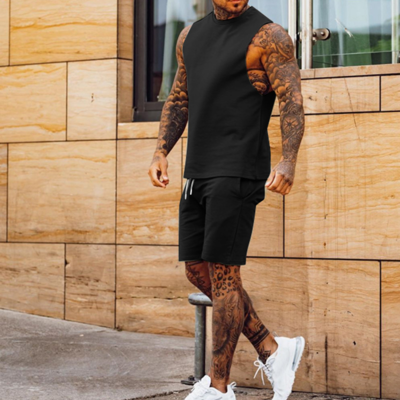 Custom Sleeveless Shirts Shorts Men Suits Solid Color Workout Jogger Two Pieces Clothing Casual Sports Fitness Sets
