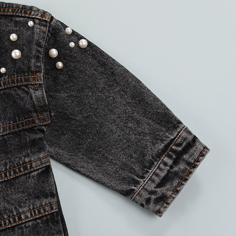 Conyson Fashion Autumn Infant Baby Girls Thick Jacket Outwear Solid Denim With Pearl Single Breasted Coats