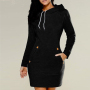 Conyson Spring Autumn New Design Fashion Women Hoodie Dress Solid Color Women Casual Dress Mini Long Sleeves Outfit for Women