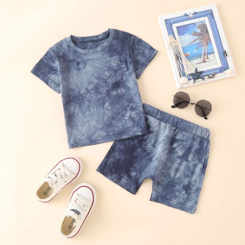 Conyson New Summer Unisex Short Bottoms Tracksuit Tie-dye Printed Short Sleeve Tops Casual Kids Boy Girl 2pcs Outfits Sets