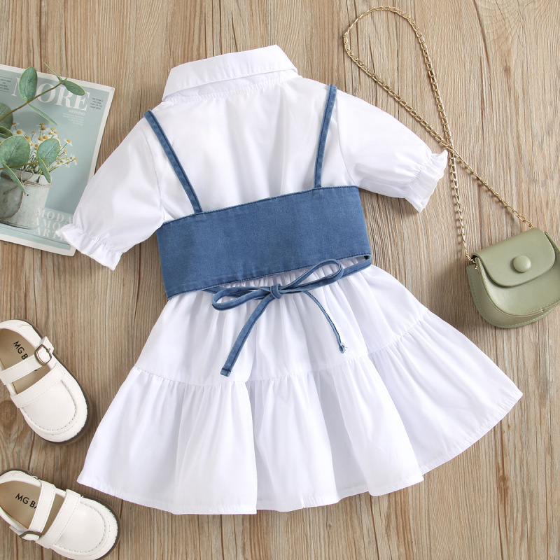 Conyson Hot Sale Suspender Plain Solid Formal Summer New Baby Cotton 2 Pieces Dress Ruffle Little Girls Floral Tutu  Kids Dress