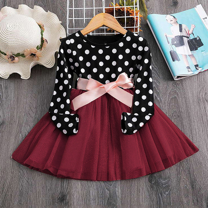 2021 Spring New Fashion Polka Dot Elegant Kids Girl Dresses Long Sleeve Clothing Girls Clothes Princess Dress