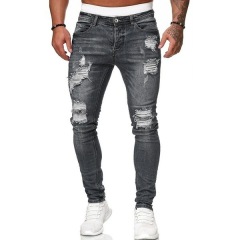 Fashion Hip Hop Streetwear Skinny Ripped Damage Trousers Scratch Distressed Denim Mens Designer Clothing Men's Jean Pant For Men
