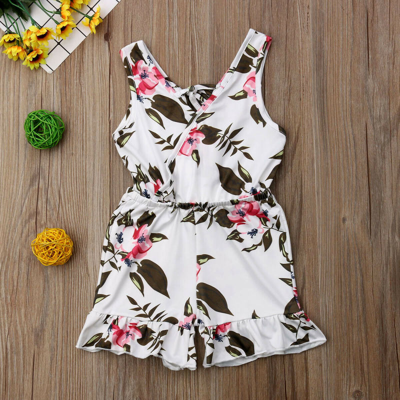 Conyson Wholesale Kids Clothes Summer Cute Baby Kids Girls Printed Floral Sleeveless Romper Ruffles Jumpsuit Outfits Clothes