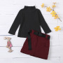 Wholesale Set 2021 autumn winter Girls pit stripe high collar Tops With pure color cargo belt short skirt children's suit
