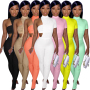 Conyson Wholesale Sets Summer Sexy Fashion Jumpsuit Solid Casual Custom Logo New Stripes Romper 3 Pieces Women Clothes Outfit