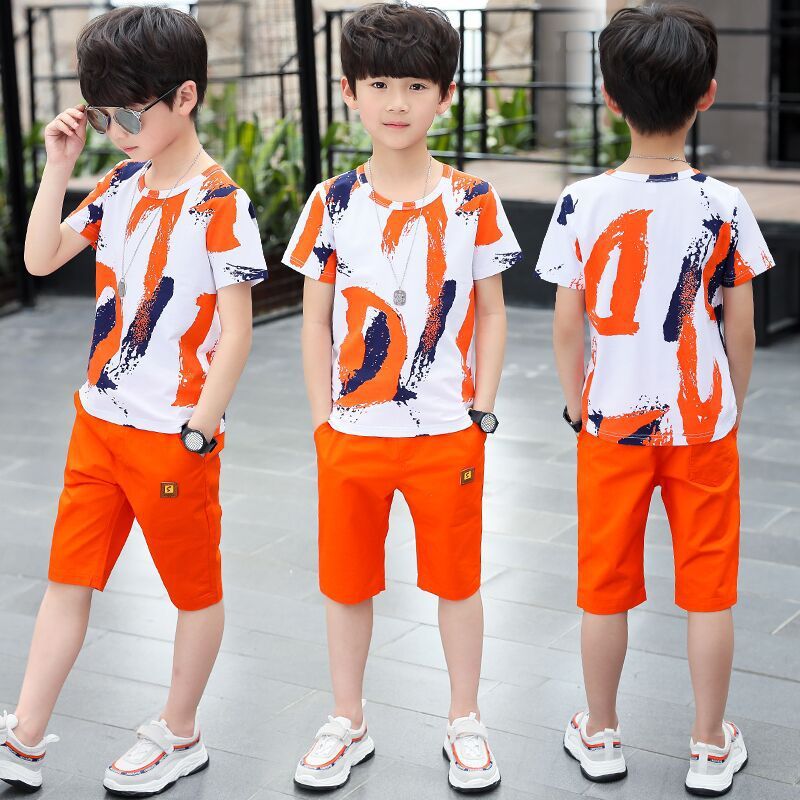 Manufacturer Casual Summer Boys Clothing Sets Camouflage Boys Sport Package Two Piece Graffiti Clothing Set