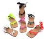 Conyson New popular summer beach flat square toe neon kids girls sandals leather baby shoes sandals