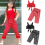 Conyson Summer Lovely Kids Girls Clothes Sets 2pcs Strap Sleeveless Vest Tops+Polka Dot Printed Pants Casual Children Outfits