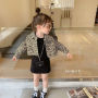 Beautiful Older Children Girls Autumn Long-sleeved Leopard Coat  Knitted Skirt Set