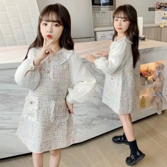 Conyson RTS Hot Sale Spring Autumn 3-9 Year Baby Girls Casual Style Cotton Knitted Doll Collar Fancy Baby Girl One Piece Dress